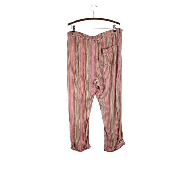 Sundance Bakari Pants Pink Brown Stripe Cuffed Relaxed Caravan Boho Size Large - Picture 2 of 9